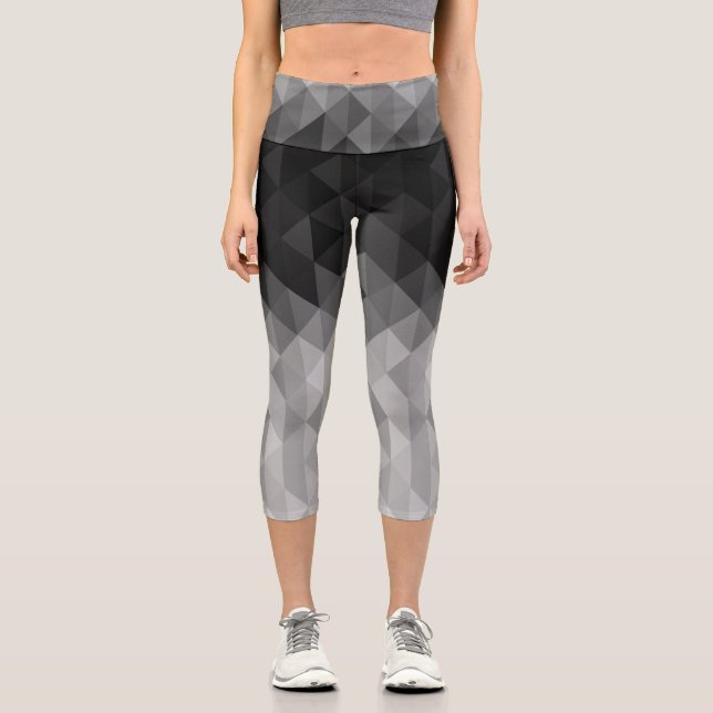 geometrische Quadrat-Muster in Graustufen Capri Leggings (Vorderseite)