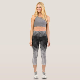 geometrische Quadrat-Muster in Graustufen Capri Leggings