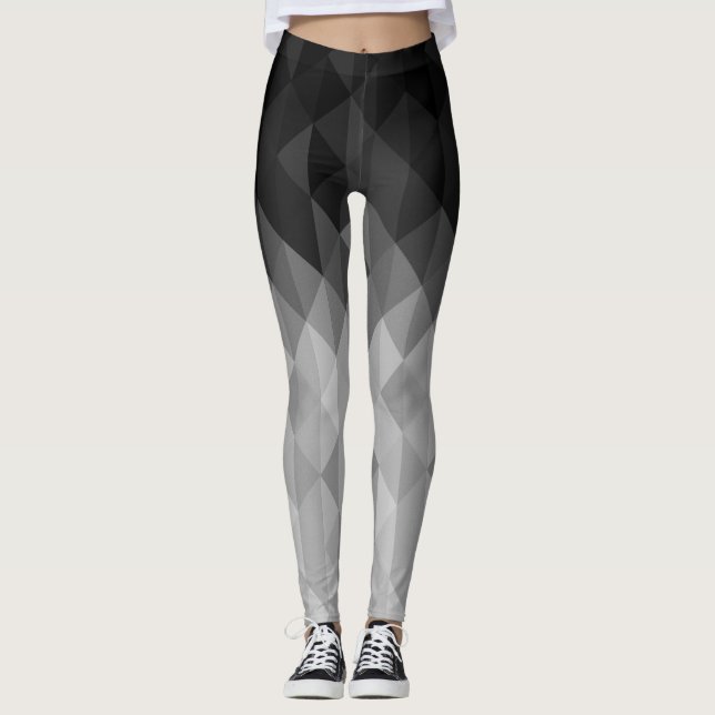 geometrische Quadrat-Muster in Graustufen Leggings (Vorderseite)