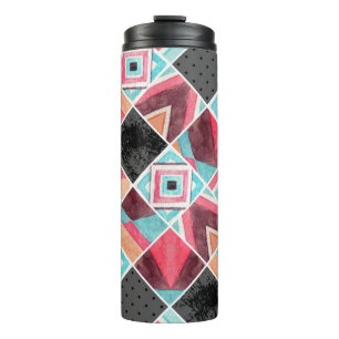 Geometrische Quadrate, Aquarell-Patchwork Thermosbecher