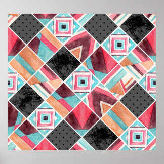Geometrische Quadrate, Aquarellmuster Poster