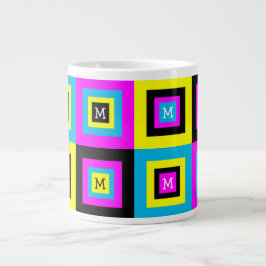 Geometrische Quadrate Monogramm CMYK Jumbo-Tasse