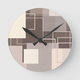 Geometrische Quadrate - Schokolade und Creme Runde Wanduhr