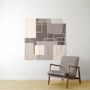 Geometrische Quadrate - Schokolade und Creme Wandteppich