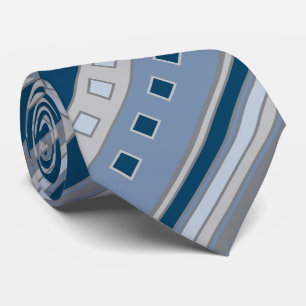 Geometrische Quadrate und Streifen, Navy Blue, Gra Krawatte