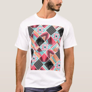 Geometrische Quadrate, Wasserfarben-Patchwork T-Shirt