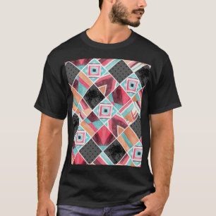 Geometrische Quadrate, Wasserfarben-Patchwork T-Shirt