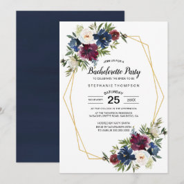 Geometrische Rahmen Burgundy Navy Blume Bacheloret Einladung