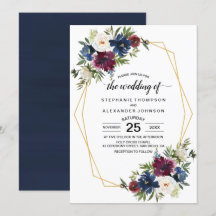 Geometrische Rahmen Burgundy Navy-Blume Hochzeit
