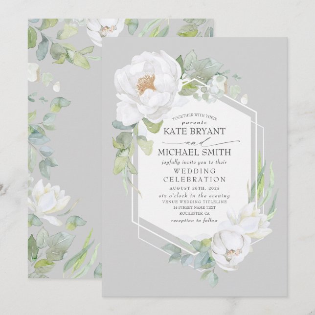 Geometrische Rahmen für die Hochzeit von weißem Pe Einladung (Vorne/Hinten)