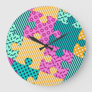 Geometrische Rätsel: Memphis-Banner. Große Wanduhr