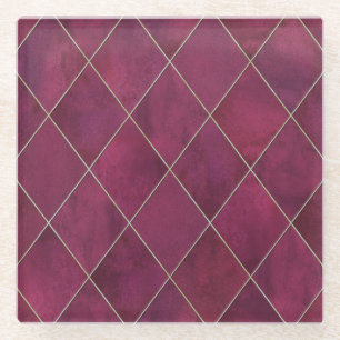 geometrische Raute kariert: Aquarellgold Glasuntersetzer