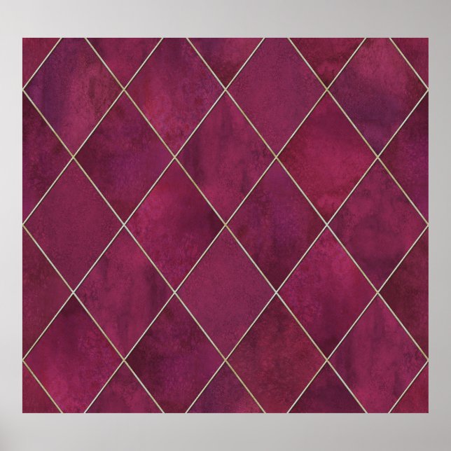 geometrische Raute kariert: Aquarellgold Poster (Vorne)