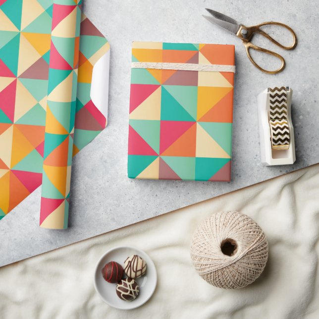 Geometrische Retro aus dem Mittelalter, trendy bun Geschenkpapier (Kunsthandwerk)