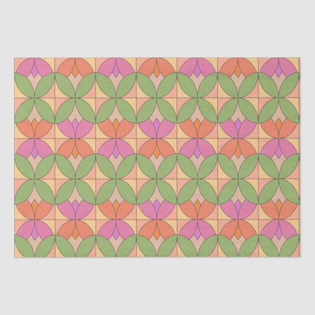 Geometrische Retro-Blume Seidenpapier (Vorderseite)