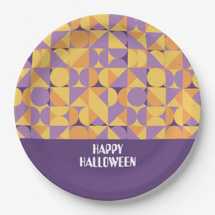 Geometrische Retro Vibes Pumpkin-Farbe Pappteller