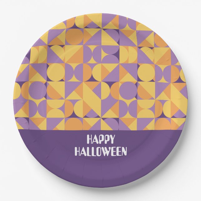 Geometrische Retro Vibes Pumpkin-Farbe Pappteller (Vorderseite)