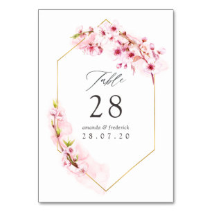Geometrische rosa Frühlings-Kirschblüten-Hochzeit Tischnummer