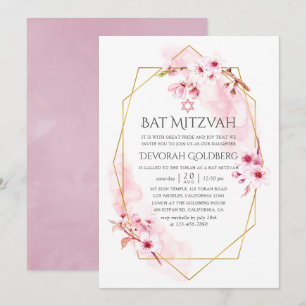 Geometrische rosa Frühlingsblüten Bat Mitzvah Einladung