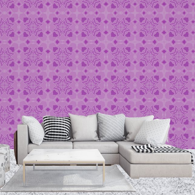 Geometrische rosa Herzen und Sterne Tapete (Living Room)