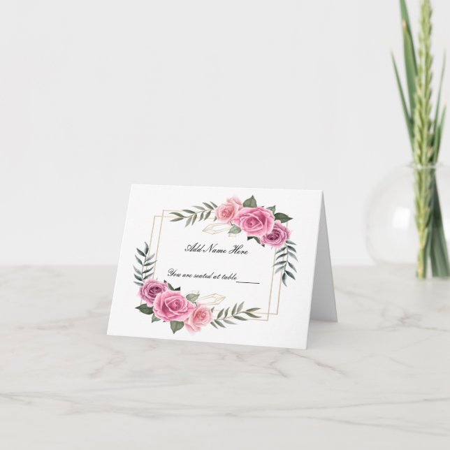 Geometrische rosa Rosenfalte Platzkarte Dankeskarte (Vorderseite)