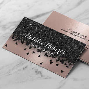 Geometrische Rose Gold & Black Glitzer Beauty Salo Visitenkarte