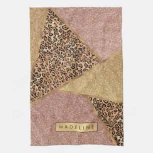 Geometrische Rose Gold Blush Glitzer Leopard Muste Geschirrtuch