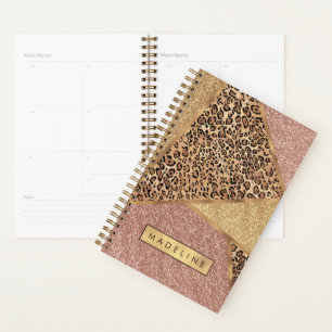Geometrische Rose Gold Blush Glitzer Leopard Muste Planer