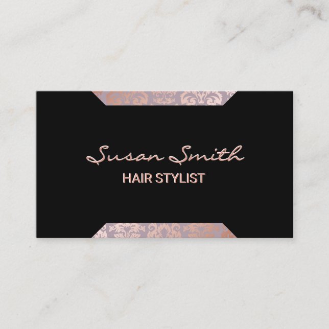 Geometrische Rose Gold Damask Muster Akzente Visitenkarte (Vorderseite)