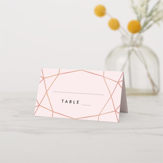 Geometrische Rose Gold-Escortkarte | Benutzerdefin Platzkarte (Vorderseite)