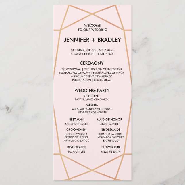 Geometrische Rose Gold Hochzeitzeitzeitschrift | C Programm (Vorderseite)