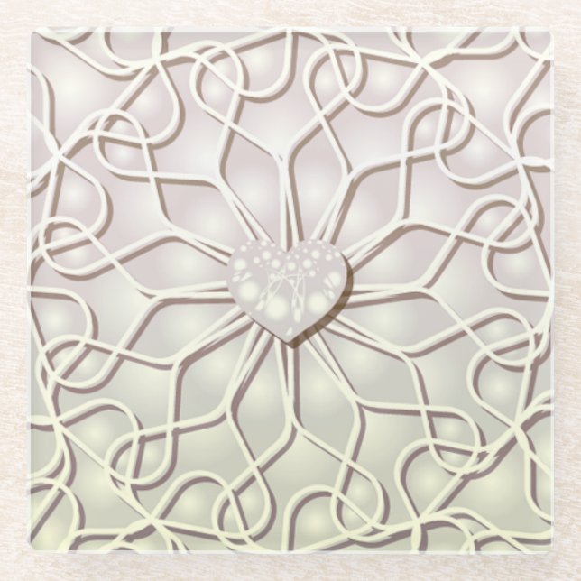 Geometrische Rose Gold LIEBE Herzmuster Glasuntersetzer (Vorderseite)