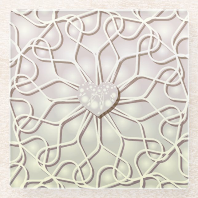 Geometrische Rose Gold LIEBE Herzmuster Glasuntersetzer (Vorderseite)