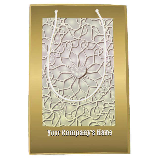 Geometrische Rose Gold LIEBE Herzmuster Mittlere Geschenktüte (Vorderseite)