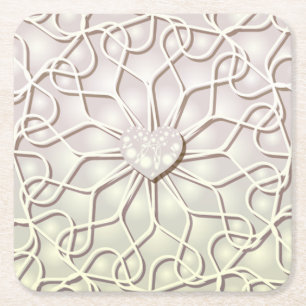 Geometrische Rose Gold LIEBE Herzmuster Rechteckiger Pappuntersetzer