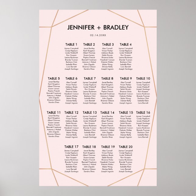 Geometrische Rose Gold Seating Chart | Benutzerdef Poster (Vorne)