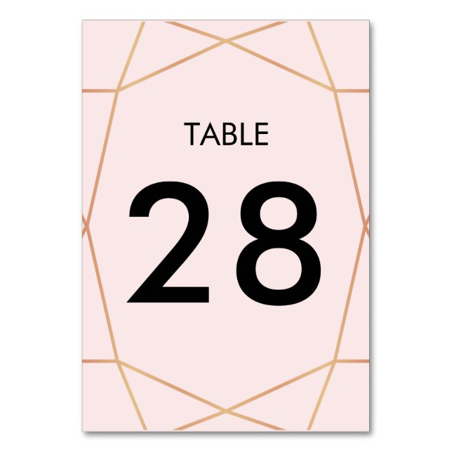 Geometrische Rose Gold Tischnummer | Benutzerdefin (Vorderseite)