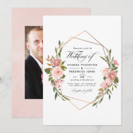 Geometrische Rose Gold und Rosa Hochzeitsstift Fot Einladung