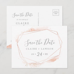 Geometrische Rose Gold Wasserfarbe Save the Date Einladungspostkarte