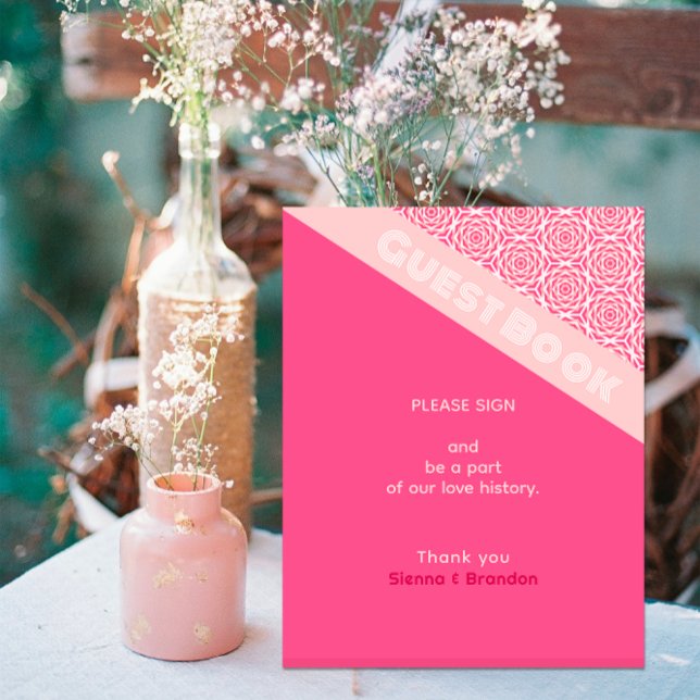 Geometrische Rose Red Wedding Gästebuch Sockelschild (Von Creator hochgeladen)