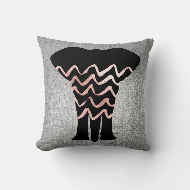 Geometrische Rose Rosa Rosa Grau Zig Zag Metal Kissen (Vorderseite)