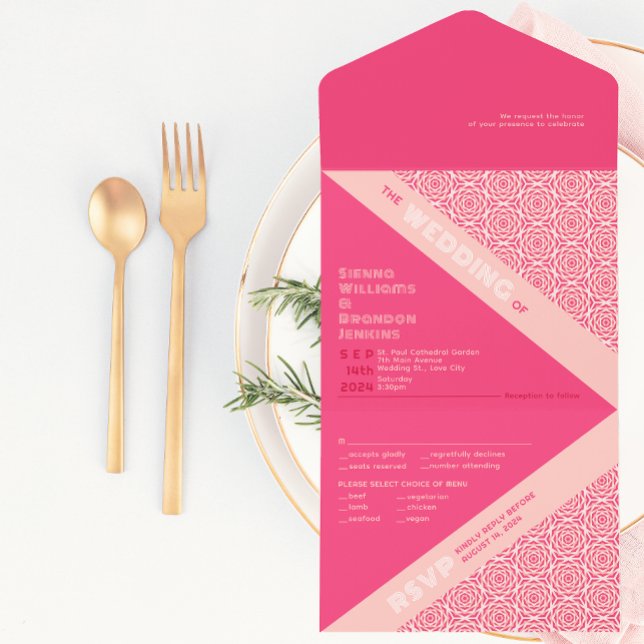 Geometrische Rose Rot in einer Hochzeitsfeier All In One Einladung (Von Creator hochgeladen)