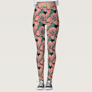 Geometrische Rosen in Schwarz- und Blautönen Leggings