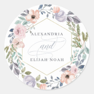 Geometrische Rosen (weiß und rosa) Hochzeit Runder Aufkleber