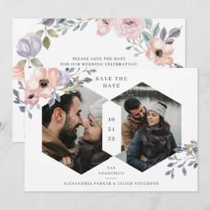 Geometrische Rosen (weiß und rosa) Zwei Fotos Save The Date