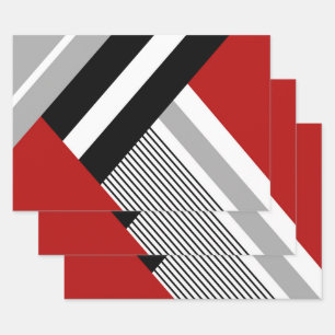 geometrische rote, graue, weiße und schwarze Forme Geschenkpapier Set
