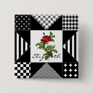 Geometrische Rote Rose von Girl Black und Weiß mit Button