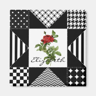 Geometrische Rote Rose von Girl Black und Weiß mit Magnet