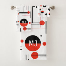 Geometrische, rote, schwarze Bauhaus-Formen auf we Badhandtuch Set