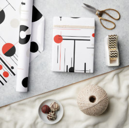 Geometrische, rote, schwarze Bauhaus-Formen auf we Geschenkpapier